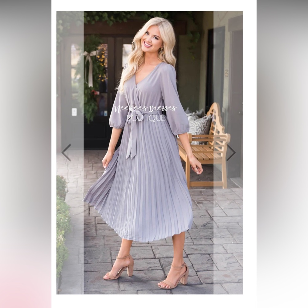 Polagram Neesees grey pleated tie waist midi dress Nursing